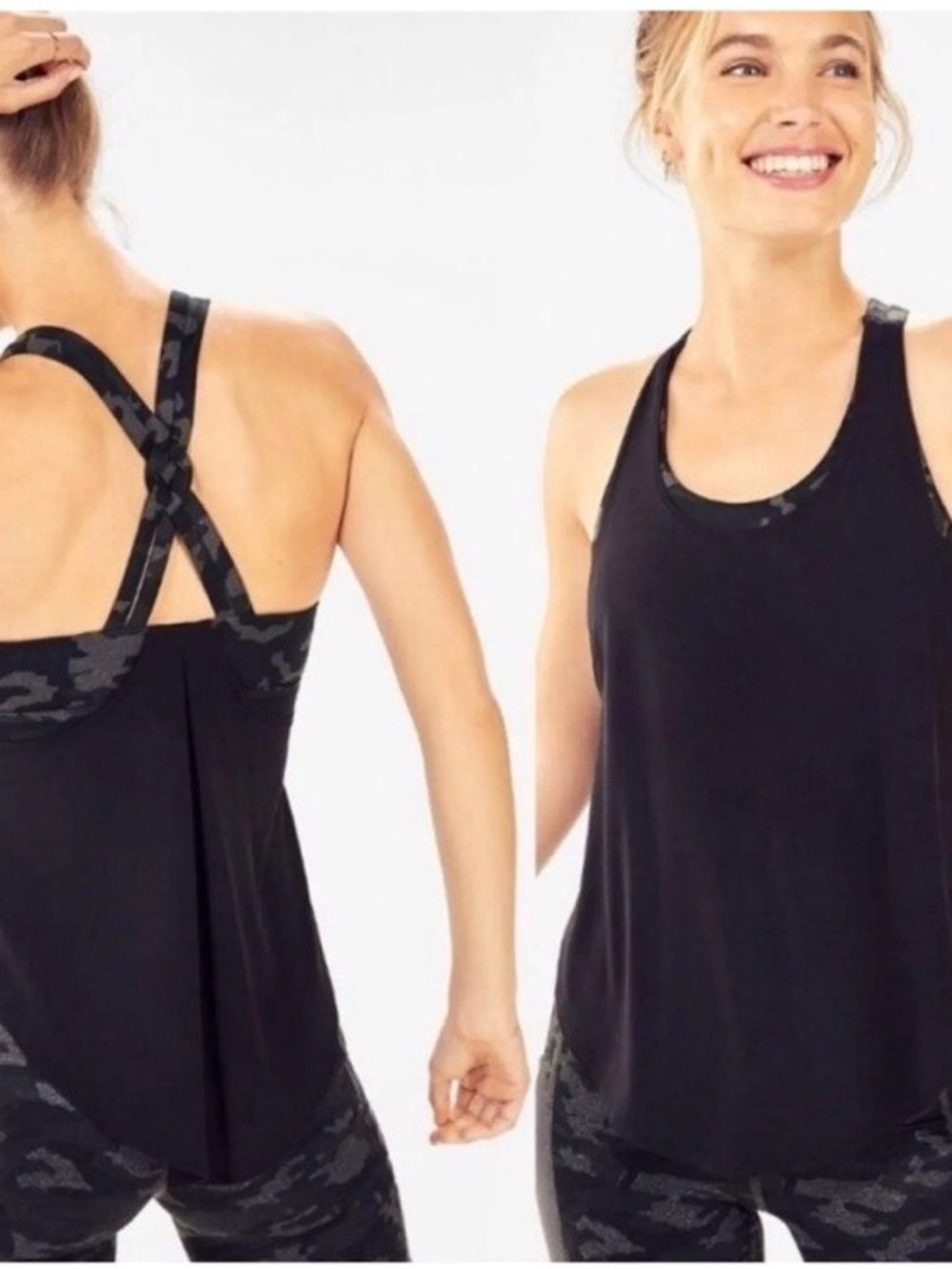 Fabletics Giselle Tank Top
Powertouch Swing Black Built-In
Camo Bra-Size 3x